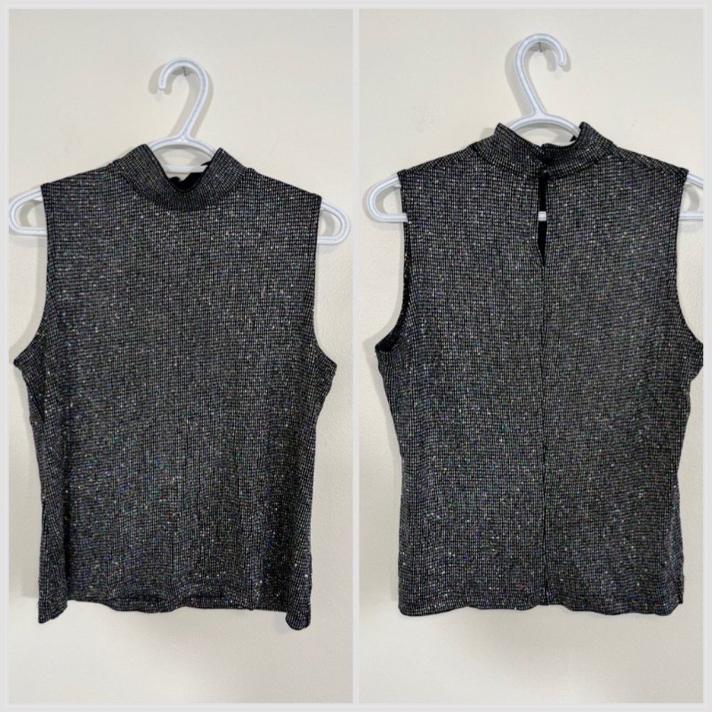 Vintage 90s Sparkly Tank, 1990s Black Mock Neck Top